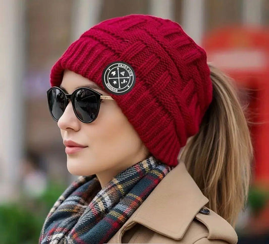 Women's Winter Beanie hat with high Ponytail - Premium Quality