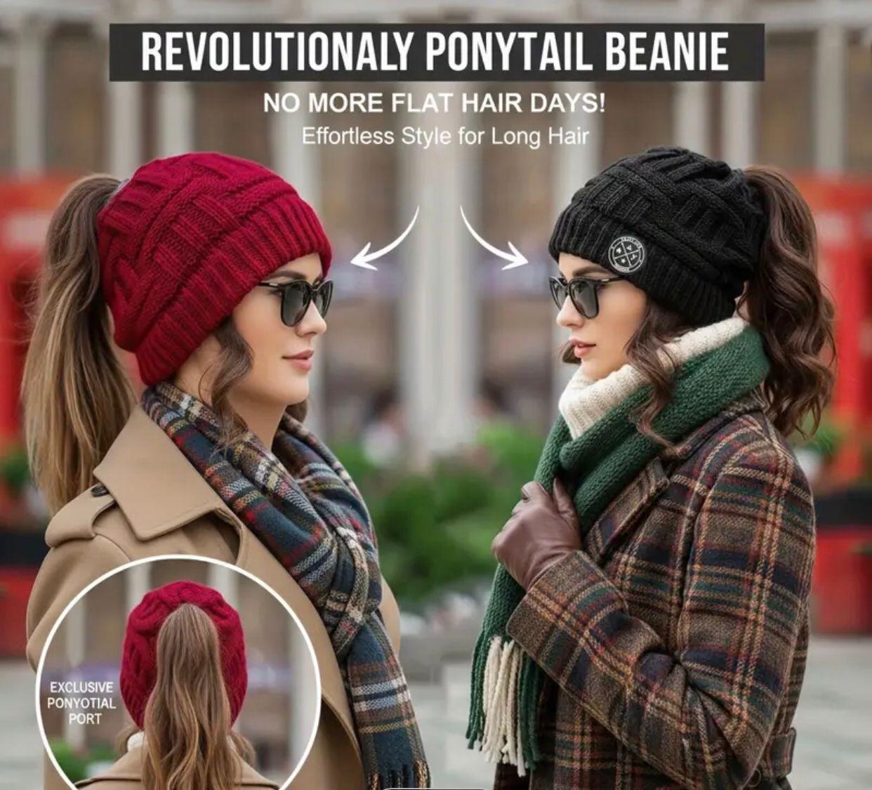 Women's Winter Beanie hat with high Ponytail - Premium Quality