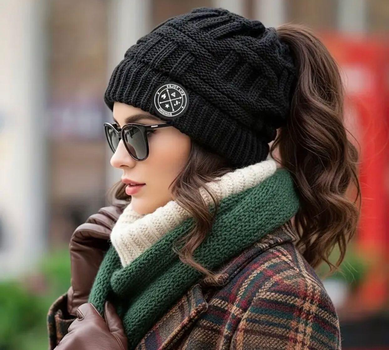 Women's Winter Beanie hat with high Ponytail - Premium Quality
