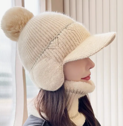Premium Winter Knit Beanie Hat with POM and Ear Flaps, Outdoor Warm Ear Protection