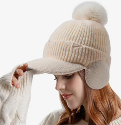 Premium Winter Knit Beanie Hat with POM and Ear Flaps, Outdoor Warm Ear Protection