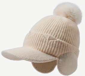 Premium Winter Knit Beanie Hat with POM and Ear Flaps, Outdoor Warm Ear Protection